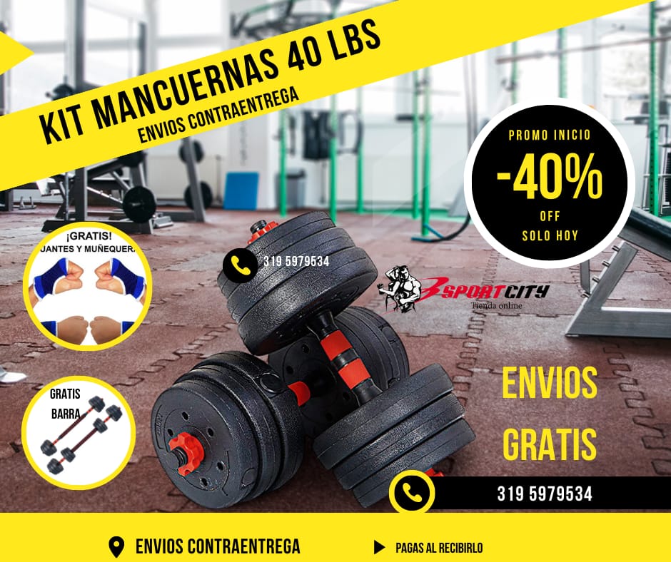 Kit de Mancuernas 40 libras 2 Pesas gratis obsequio