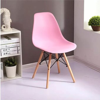 Silla Eames Patas En Madera Para Comedor, Sala, Restaurante ROSADO