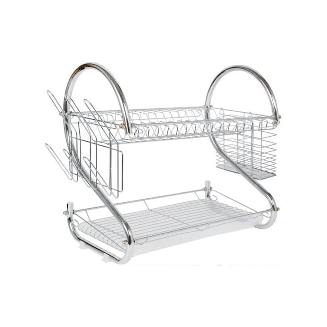 Locero Escurridor para platos metálico con bandeja canasta para cucharas y portavasos