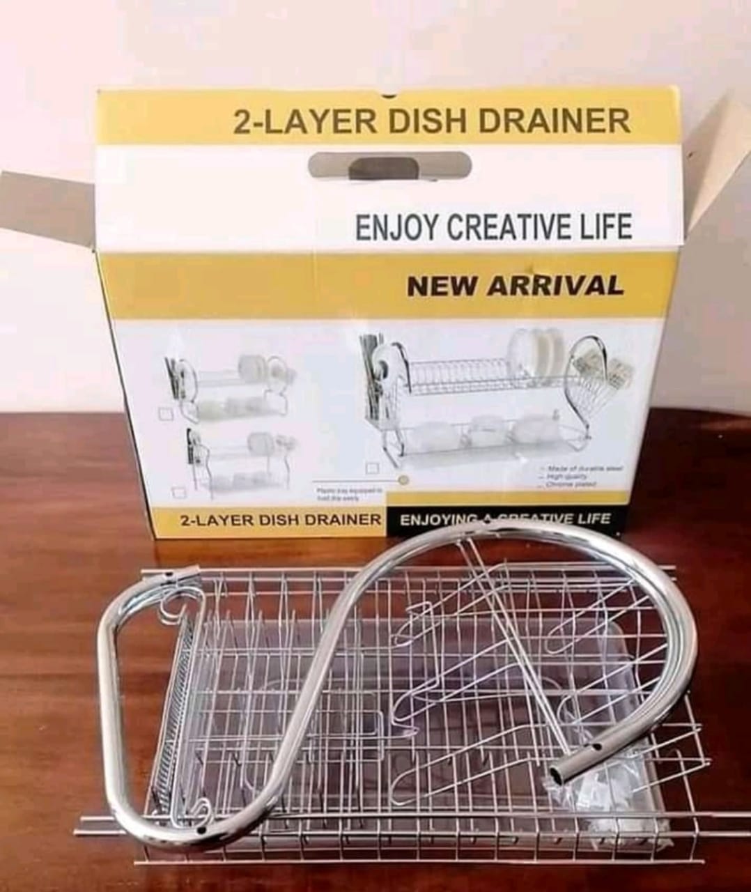 Locero Escurridor para platos metálico con bandeja canasta para cucharas y portavasos