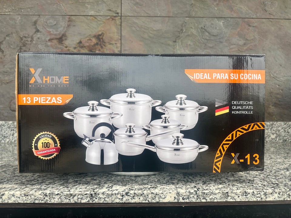 Combo Home Premium Ollas Acero Inoxidable 13 Piezas + Tetera