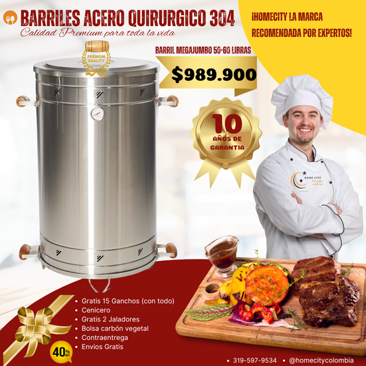 Barril Megajumbo Acero 304 de 50-60 libras Para Asados al barril Oferta marca Homecity