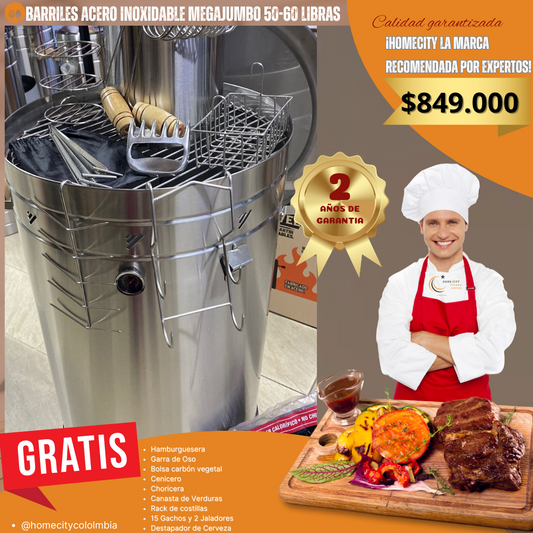 Barril Mega jumbo de 50-60 libras Para Asados al barril con Gancho de pollo, choricera