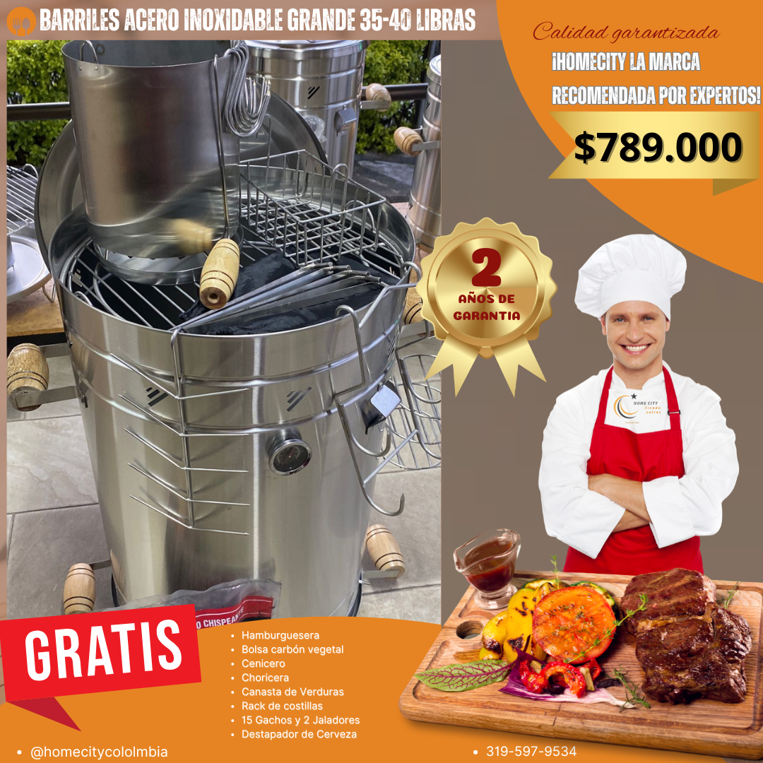 Barril Grande 35 A 40 APROX. libras Gratis Gancho de pollo+ Garra de Oso y Carbon hoy oferta