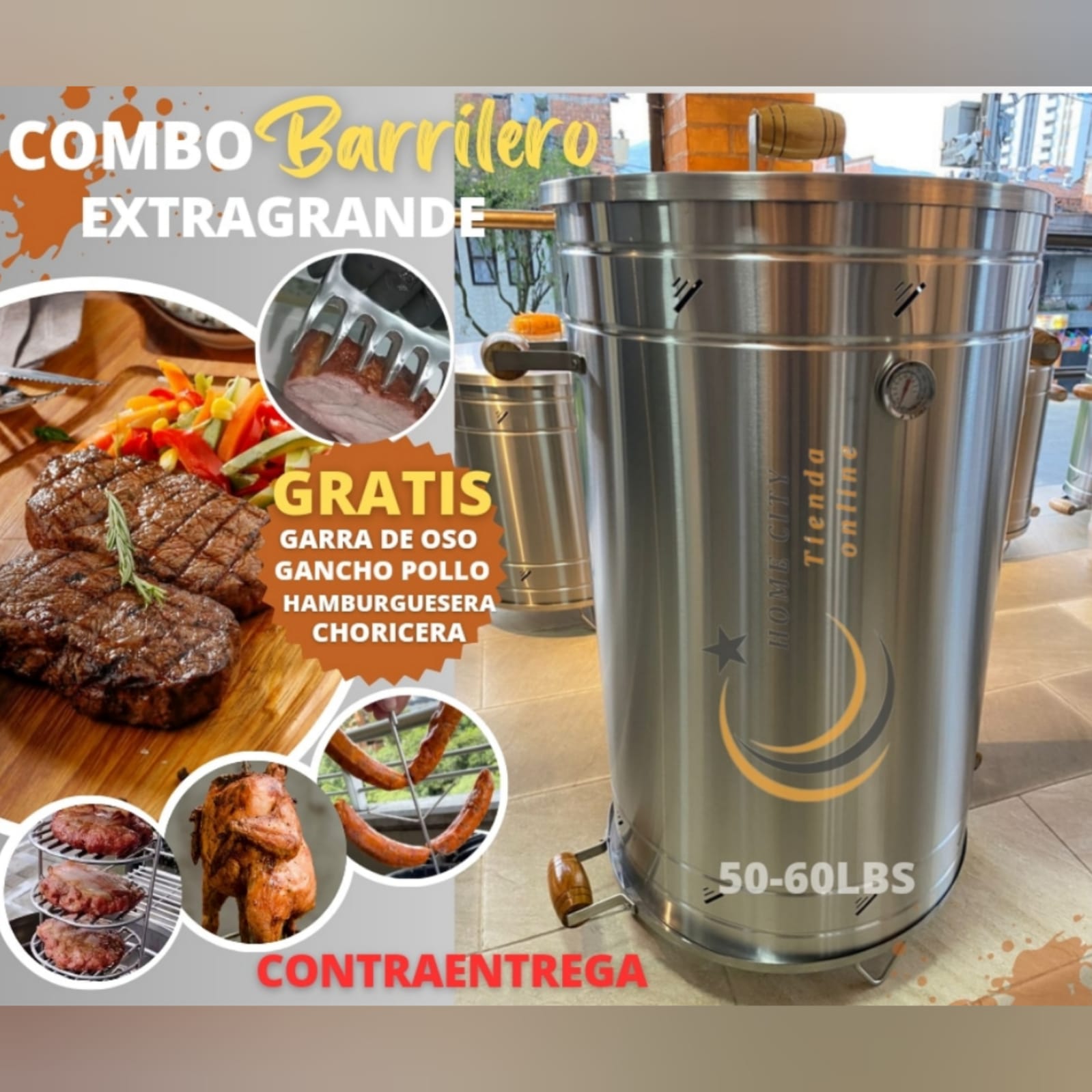 Barril Extragrande de 50-60 libras Para Asados al barril con hamburgue –  homecitycolombia
