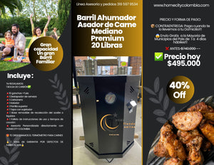 Barril Ahumador Asador de Carne Premium 20 libras