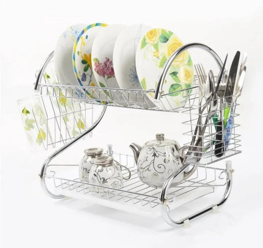 Locero Escurridor para platos metálico con bandeja canasta para cucharas y portavasos